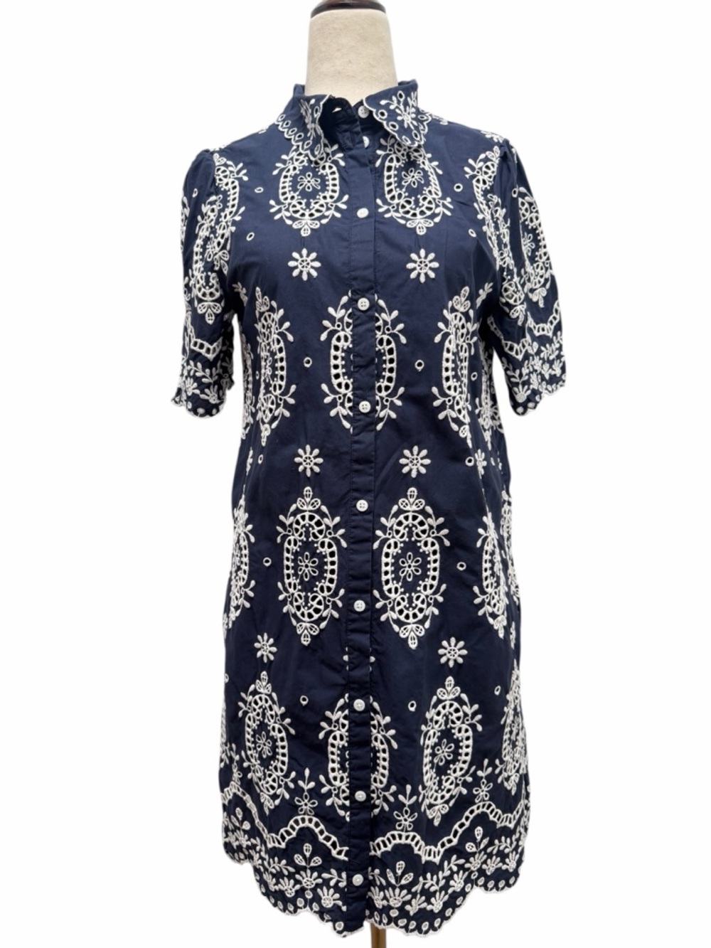 Sezane Elvina Dress Navy White Mini Dress Size 38 Medium US 6